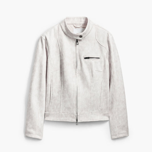 Women Biker White Leather Jacket