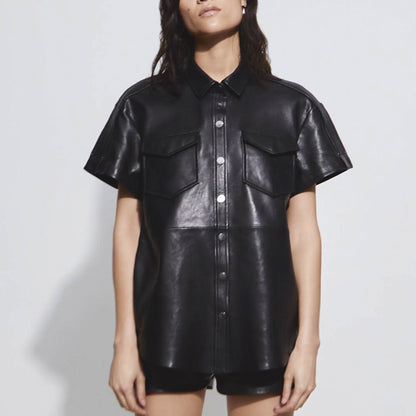 Black Leather Button Down Shirt