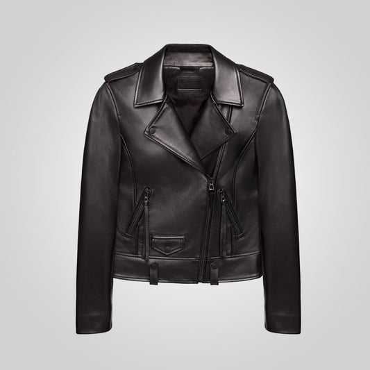Women's Black Motorbike Leather Biker Jacket