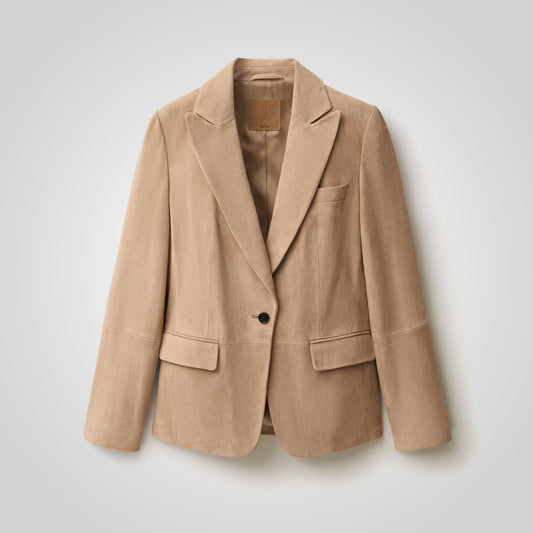 Women's Beige Brown Suede Leather Blazer