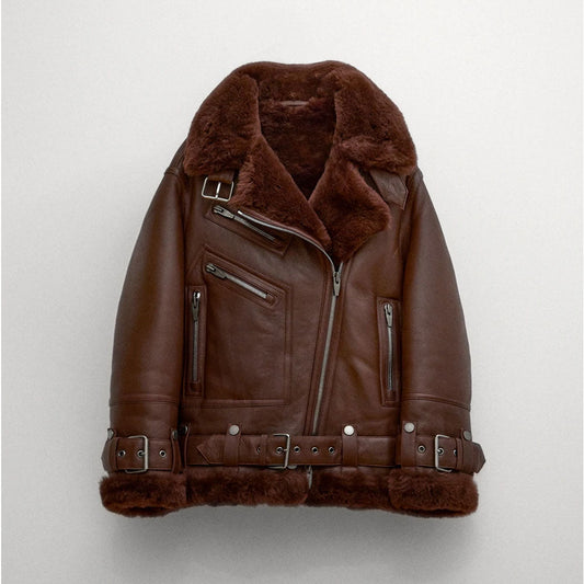 Women  Aviator RAF Styled Sheepskin Shearling Leather Jacket