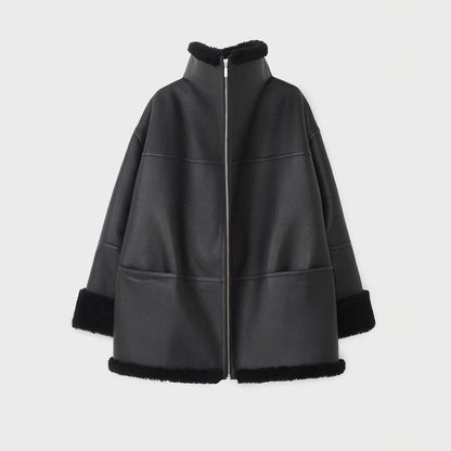 Women B3 RAF Black Styled Sheepskin Shearling Leather Jacket