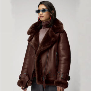 Women  Aviator RAF Styled Sheepskin Shearling Leather Jacket