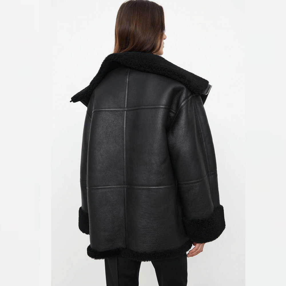 Women B3 RAF Black Styled Sheepskin Shearling Leather Jacket