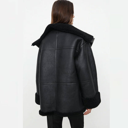 Women B3 RAF Black Styled Sheepskin Shearling Leather Jacket