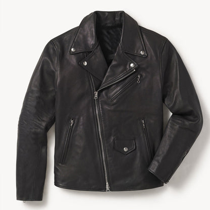 Men's Black Goatskin Moto Leather Motorcycle Jacket