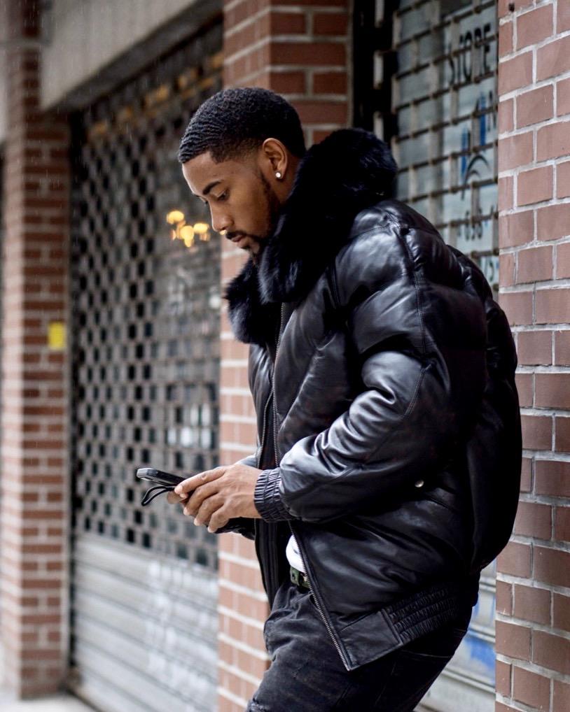MEN V BOMBER JACKET - BLACK (BLACK FUR) - bombersflight