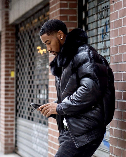 MEN V BOMBER JACKET - BLACK (BLACK FUR) - bombersflight