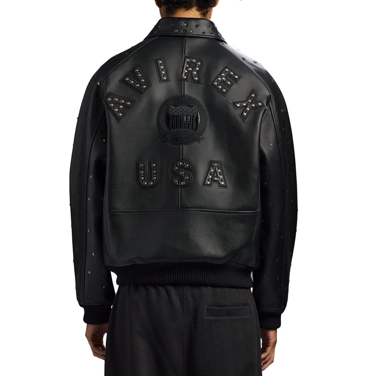 Avirex Black Iconic Studded Leather Jacket