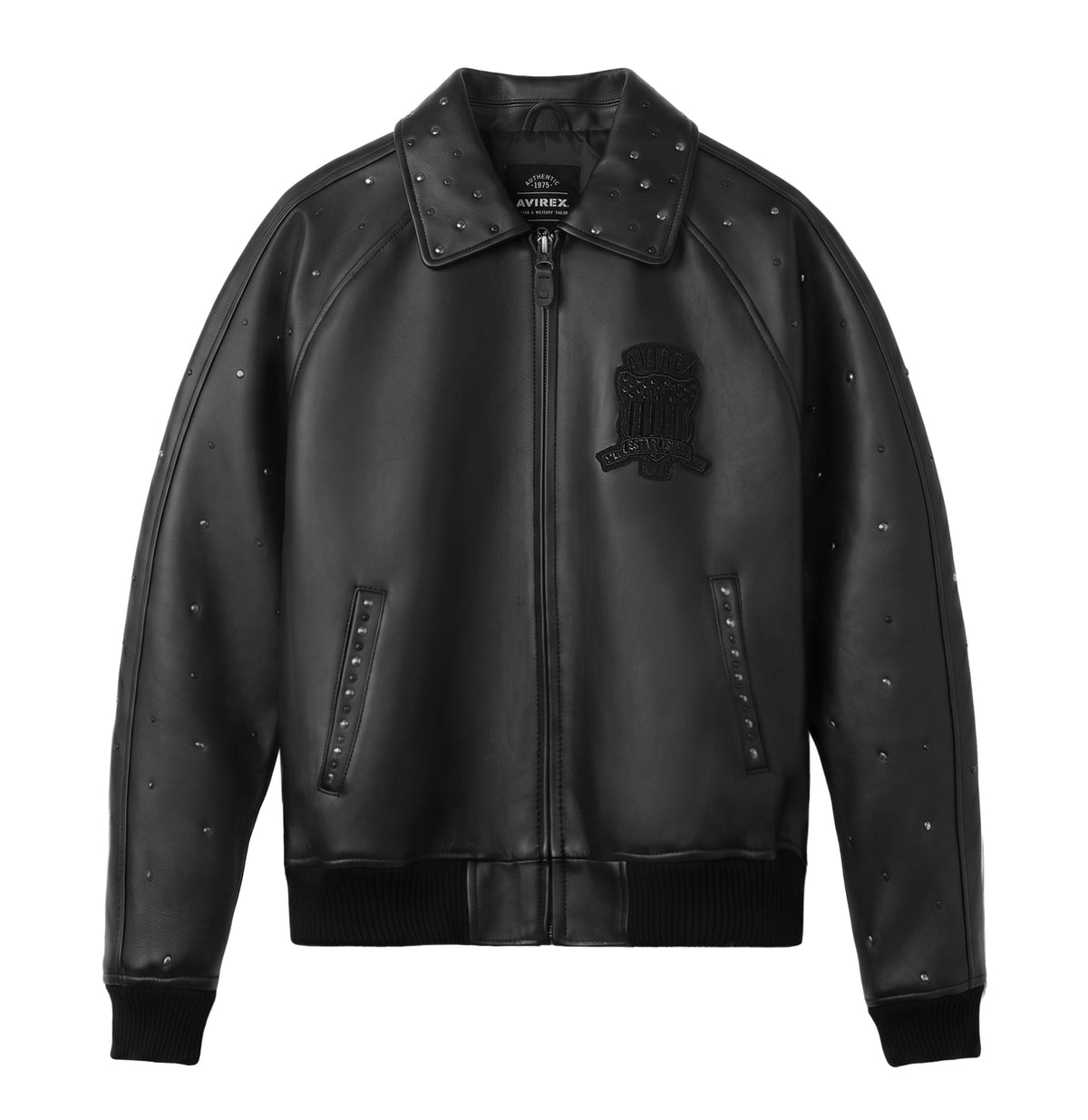 Avirex Black Iconic Studded Leather Jacket