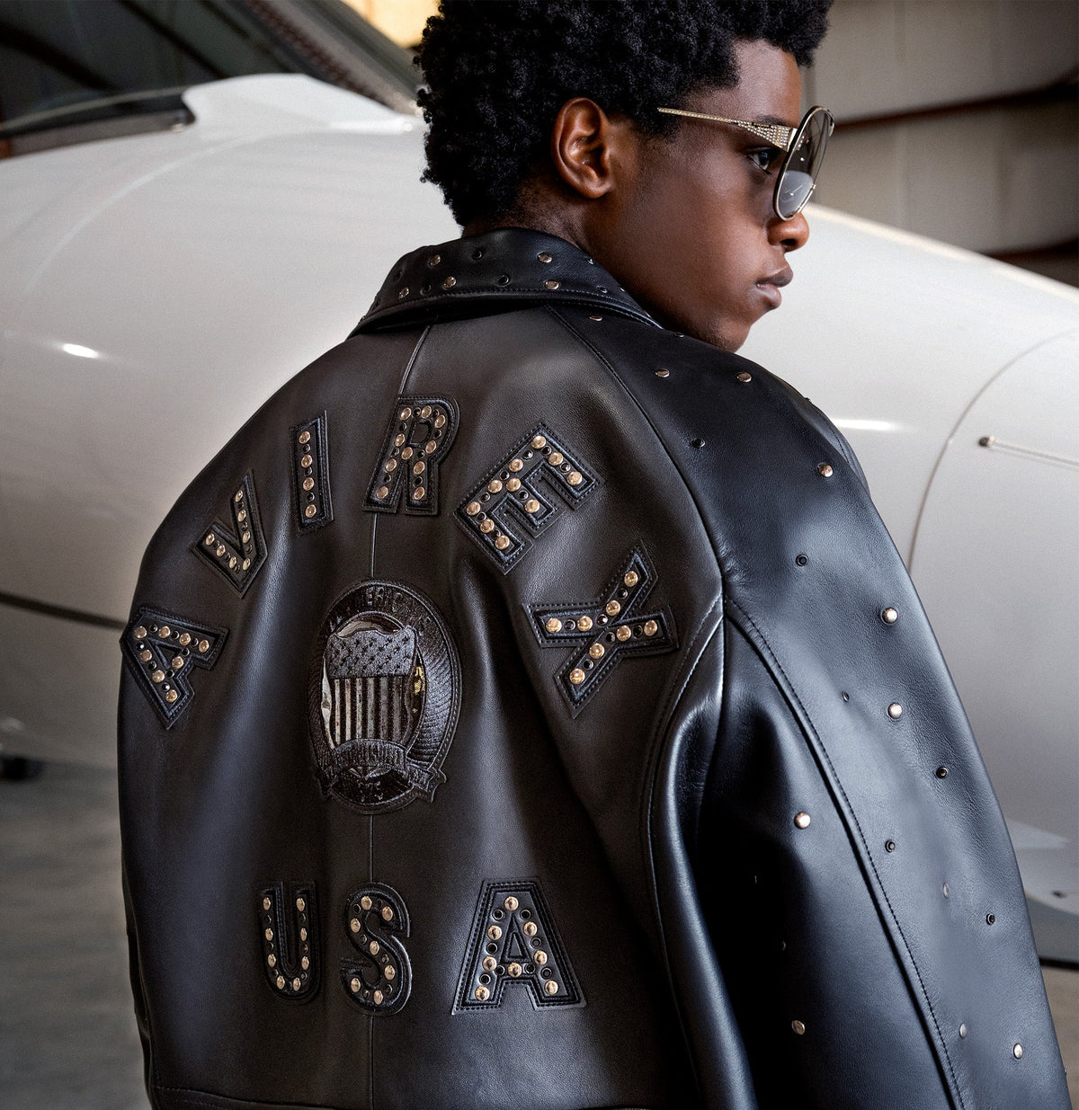 Avirex Black Iconic Studded Leather Jacket