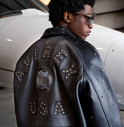Avirex Black Iconic Studded Leather Jacket