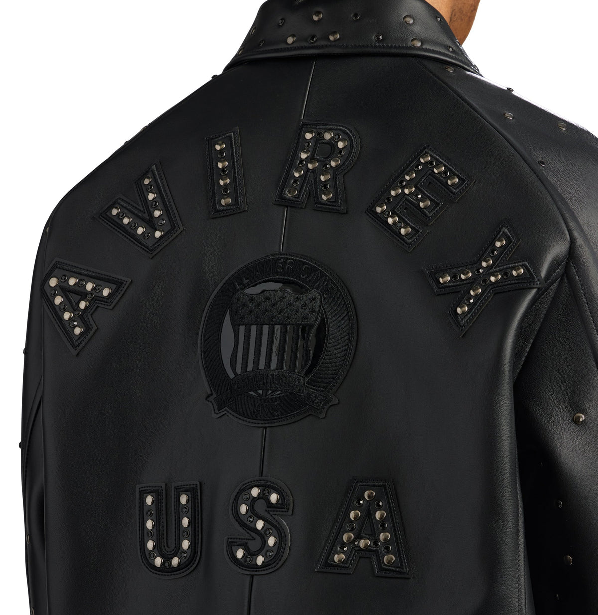 Avirex Black Iconic Studded Leather Jacket