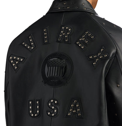 Avirex Black Iconic Studded Leather Jacket