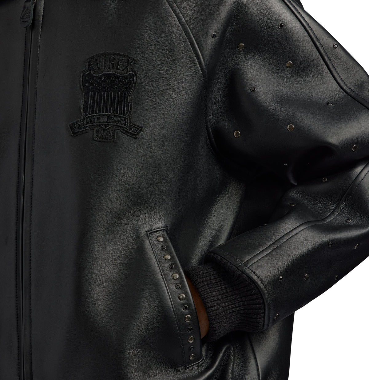 Avirex Black Iconic Studded Leather Jacket
