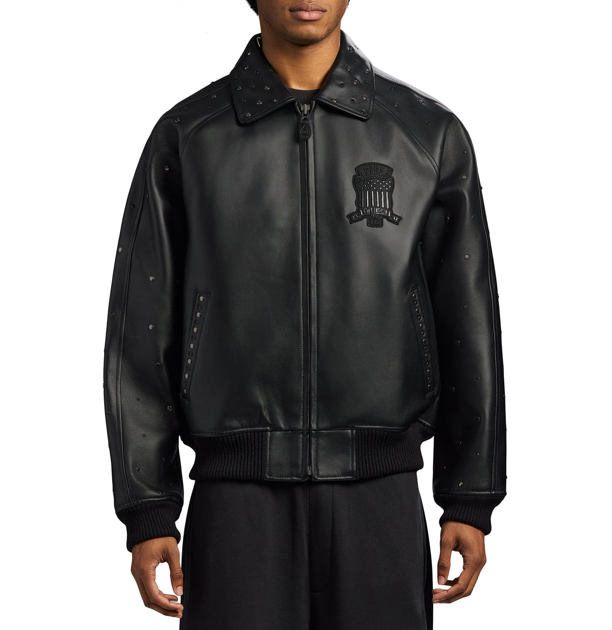 Avirex Black Iconic Studded Leather Jacket