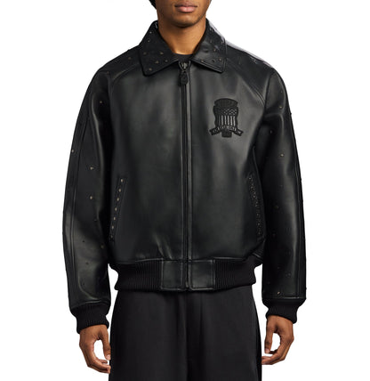 Avirex Black Iconic Studded Leather Jacket