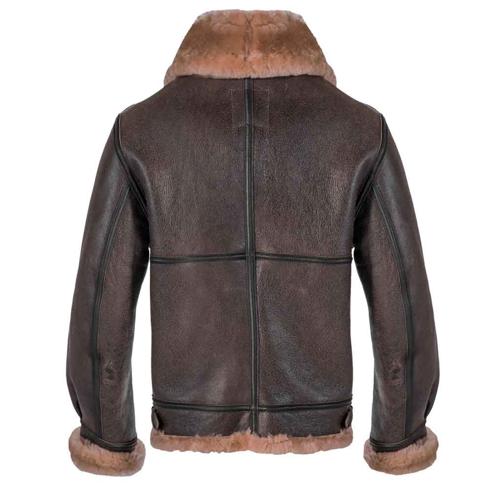 Brown leather jacket with fur lining on a white background