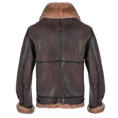Brown leather jacket with fur lining on a white background