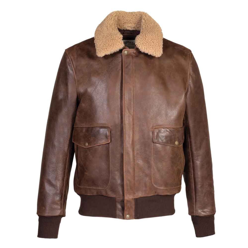 Brown Leather Bomber Jacket