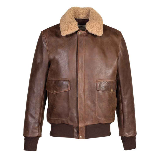 Brown Leather Bomber Jacket
