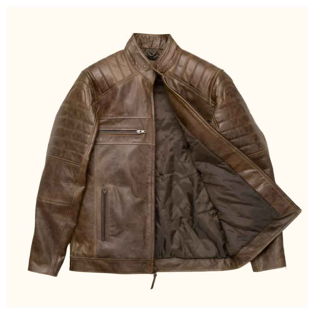 Brown leather jacket on a beige background