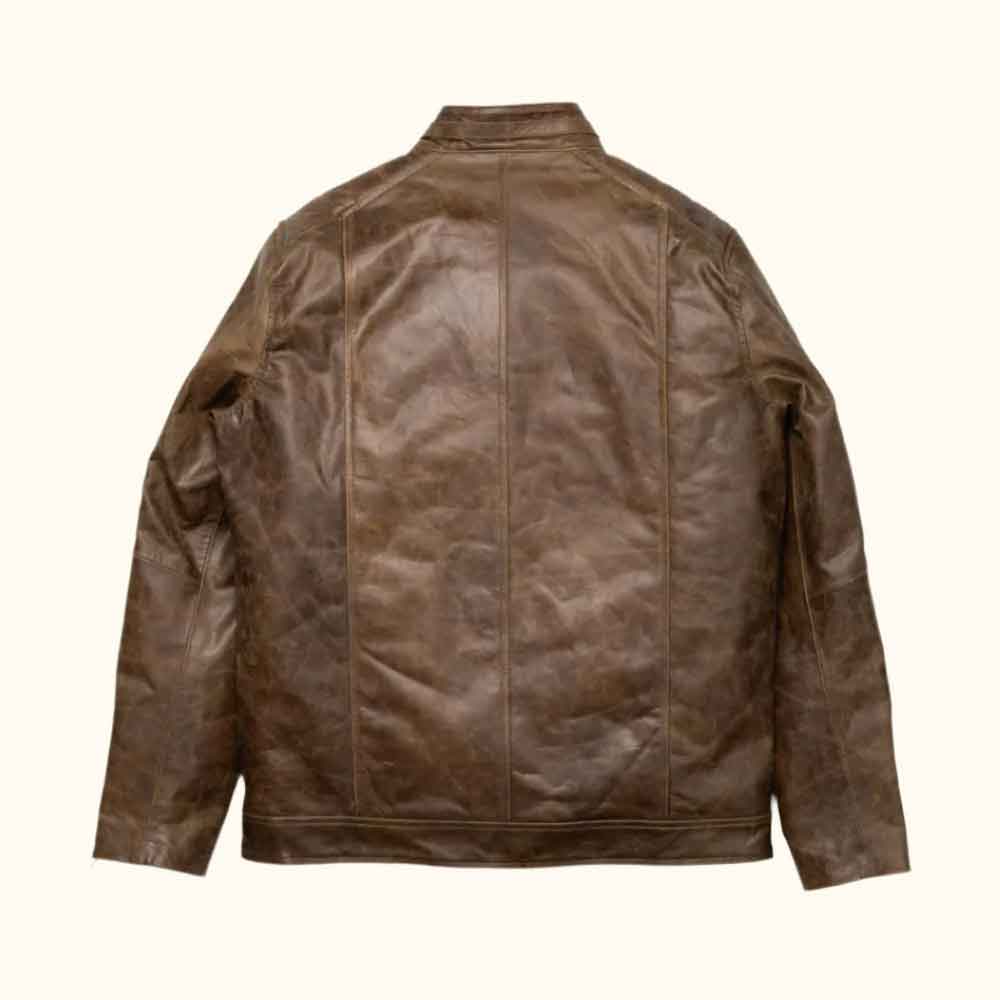 Brown leather jacket on a white background