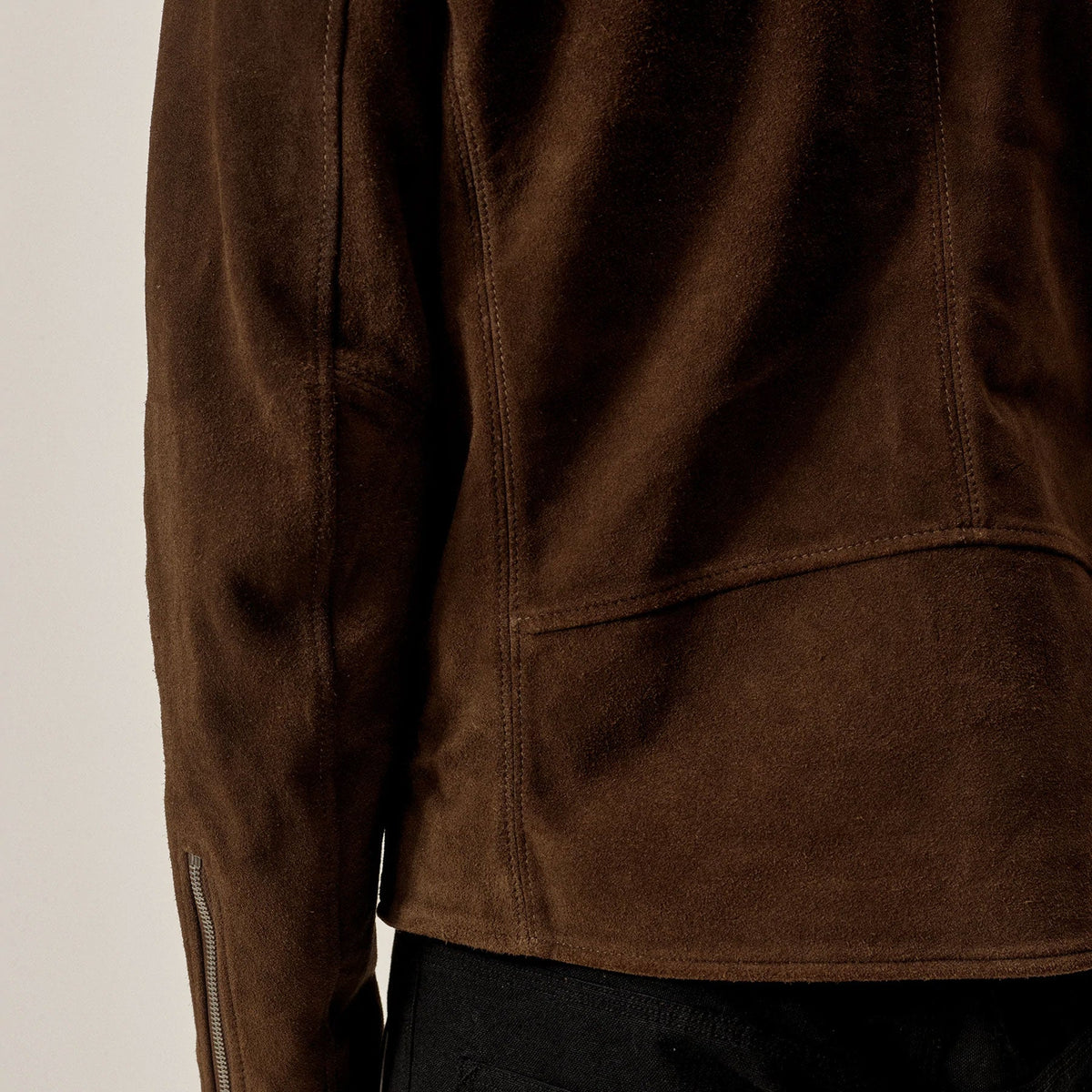 closeup view of suede jacket