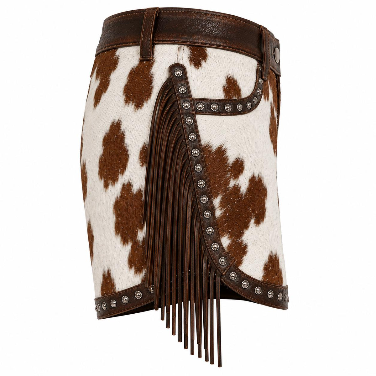fringes cowhide leather shorts