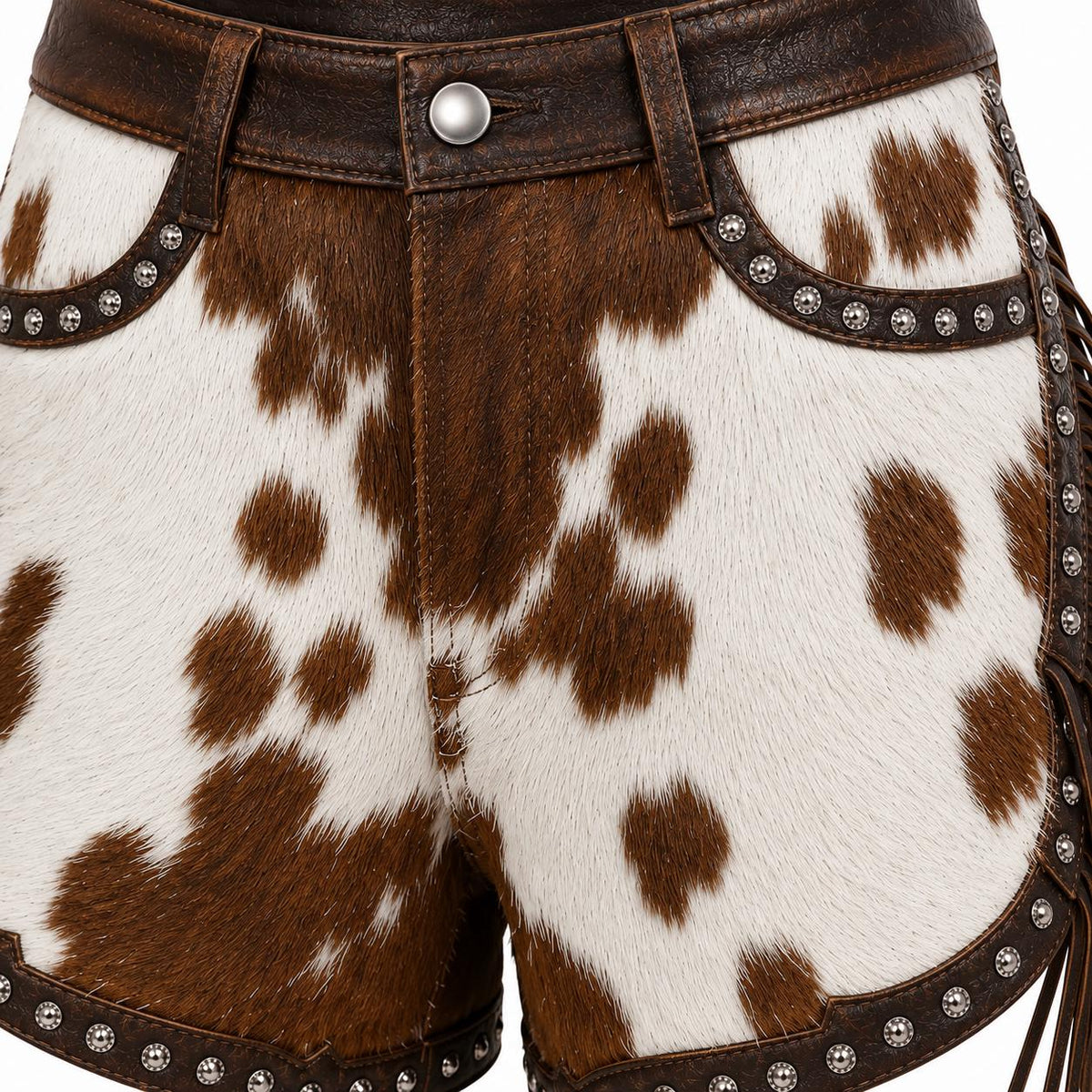 closeup view of cowhide leather shorts