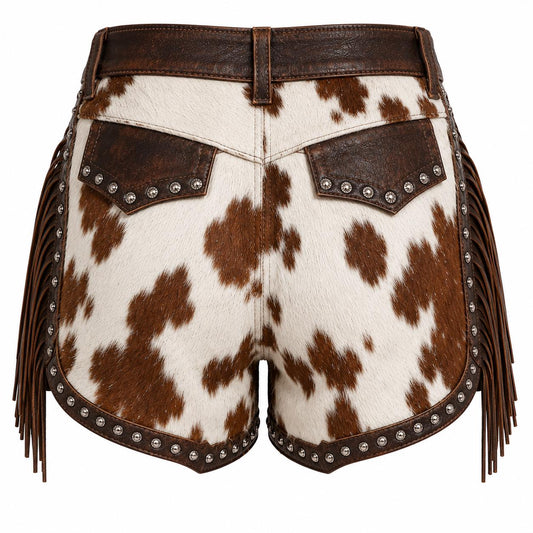 back view of cowhide leather shorts