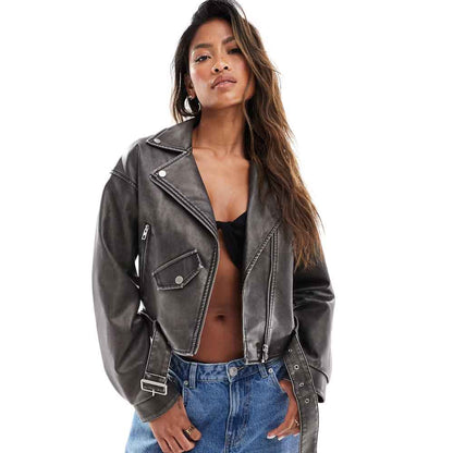 Cropped Leather Biker Jacket
