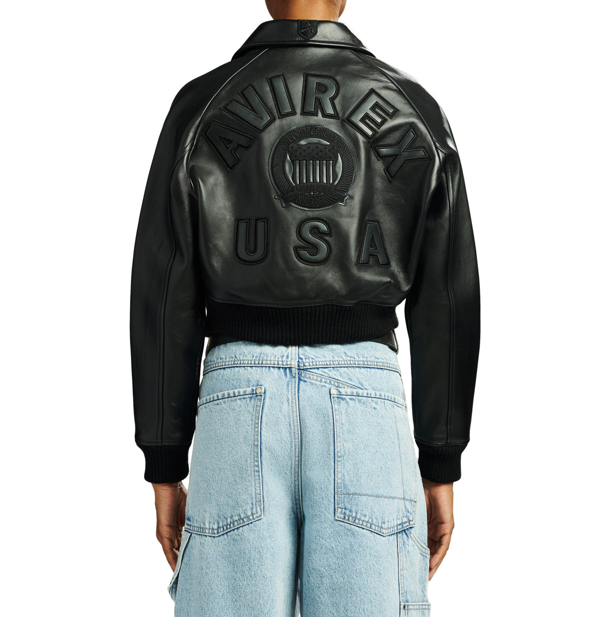Wide ribbed cropped hem and lower leather panel