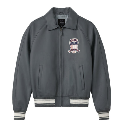 Avirex grey Iconic European lamb leather jacket front view