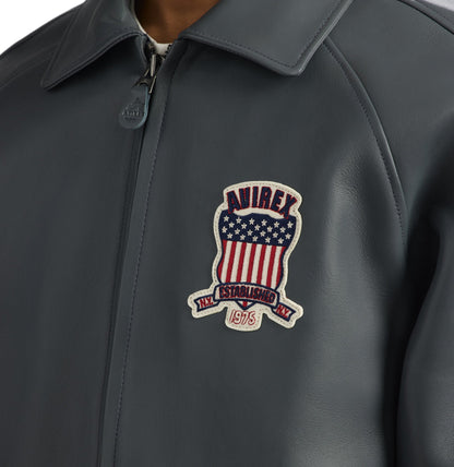 Multicoloured Avirex chest crest on charcoal lamb leather