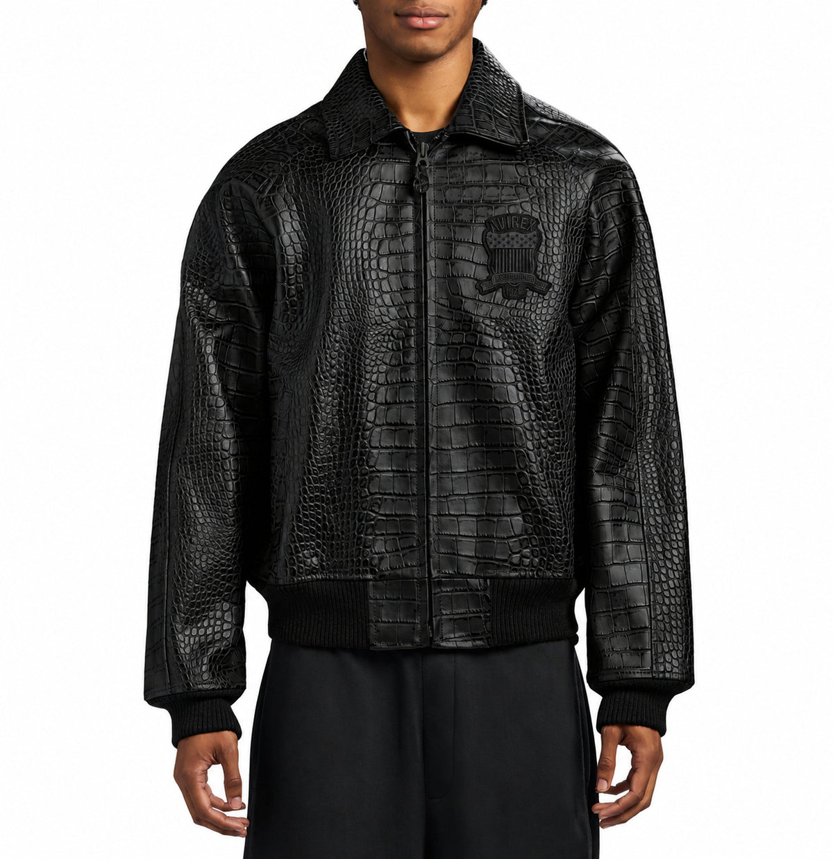 Tonal Avirex chest logo and branded zipper hardware