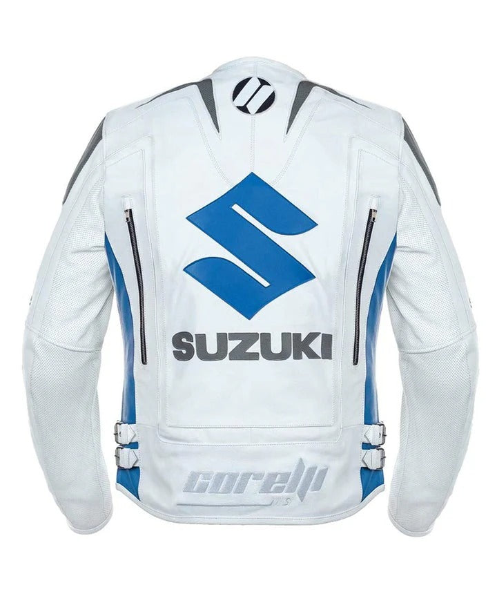 New White Suzuki Jacket Motul Motorcycle Leather racing Jacket - bombersflight