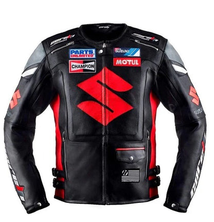 New Suzuki Motorbike Jacket Red Suzuki Motorcycle Leather Racing Jacket - bombersflight