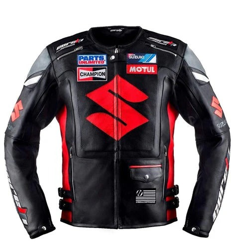 New Suzuki Motorbike Jacket Red Suzuki Motorcycle Leather Racing Jacket - bombersflight