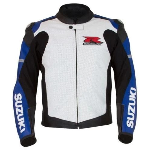 Suzuki Gsxr Blue Motorcycle Leather Race Jacket - bombersflight