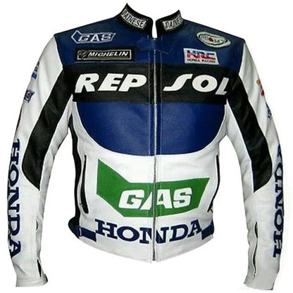Honda Motorbike Jacket Repsol Gas Motorcycle Biker Leather Jacket - bombersflight