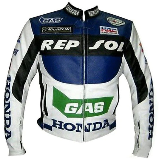 Honda Motorbike Jacket Repsol Gas Motorcycle Biker Leather Jacket - bombersflight