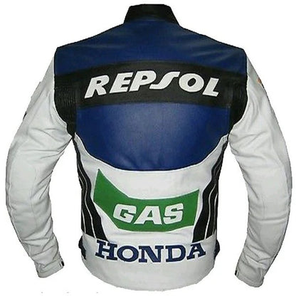 Honda Motorbike Jacket Repsol Gas Motorcycle Biker Leather Jacket - bombersflight