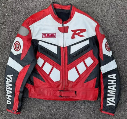 Yamaha Red Motorcycle Jacket Cowhide Riding Leather Jacket - bombersflight