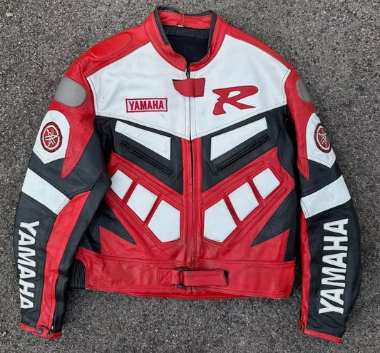 Yamaha Red Motorcycle Jacket Cowhide Riding Leather Jacket - bombersflight
