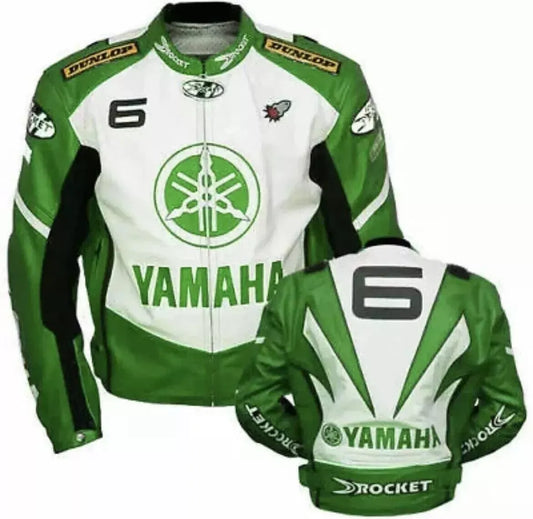 Trending Yamaha Motorcycle Green White Leather Biker Jacket On Sale - bombersflight