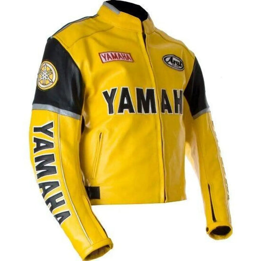 New Yamaha Yellow Motorcycle Riding Gear Leather Jacket - bombersflight