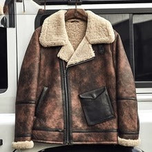 Men's waxed Shearling Aviator Leather Jacket Coat - bombersflight