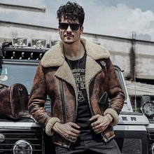 Men's waxed Shearling Aviator Leather Jacket Coat - bombersflight