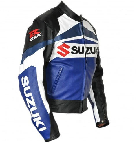 Trending Suzuki Gsxr Motorcycle Blue Leather moto Jacket - bombersflight